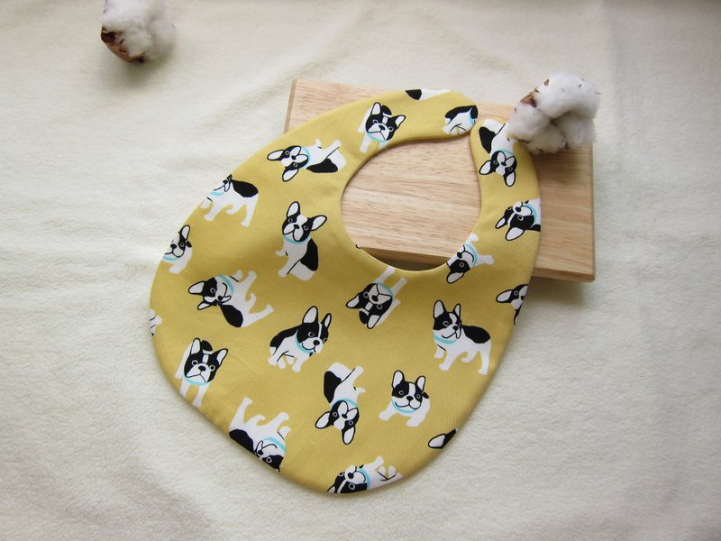 牵着斗牛犬狗儿散步去-婴儿宝贝纯棉围兜、口水巾（黄色） - 围嘴/口水巾 - 其他材质 多色