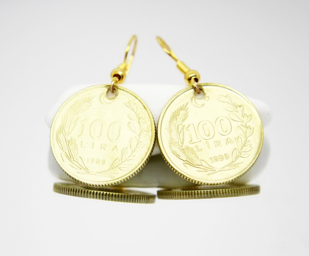 Mini Coin Earrings Tiny Coin Earrings Coin Hoop Earrings Coin Drop Earrings - 耳环/耳夹 - 其他金属 