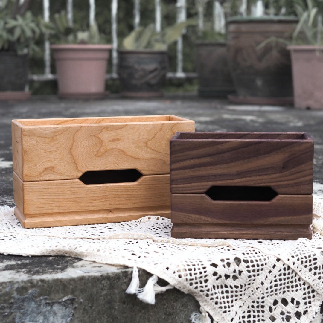 原木置物纸巾盒 大号 Burumu Tissue Box - 收纳用品 - 木头 卡其色