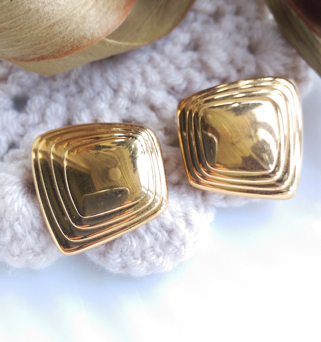 Vintage Jewelry 西洋古董饰品 MONET 金色调 简约 针式耳环 - 耳环/耳夹 - 其他金属 紫色