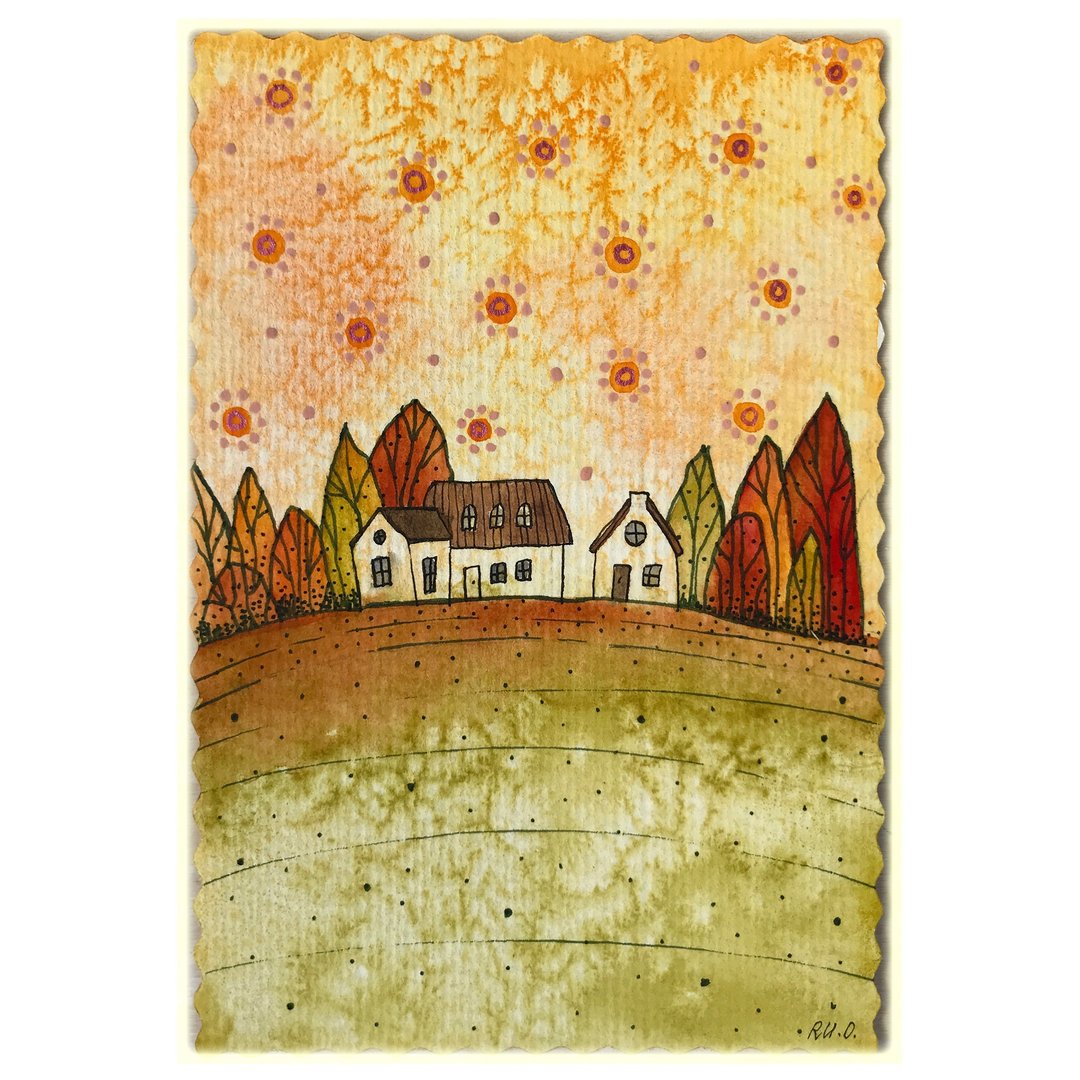 迷你插画手作艺术原创水彩风景微型艺术品 - 海报/装饰画/版画 - 纸 多色