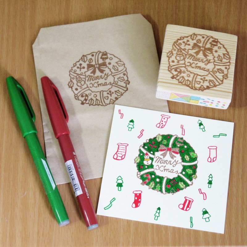 手刻橡皮章-圣诞花圈印章 - 印章/印台 - 橡胶 多色