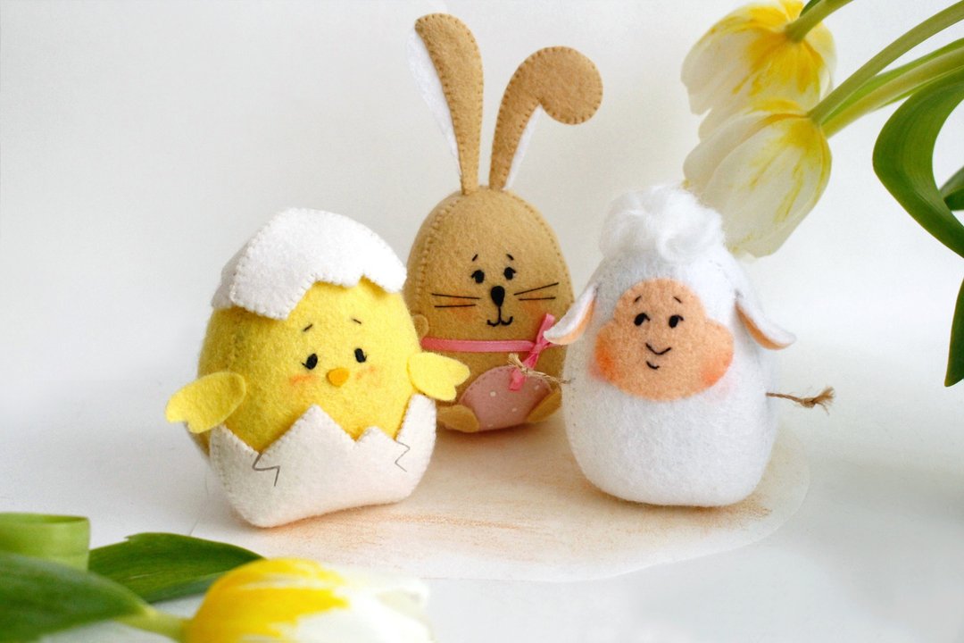 Easter felt chick with eggshell, lamb and bunny sewing PDF tutorial with pattern - 手工艺教程/工具书 - 其他材质 