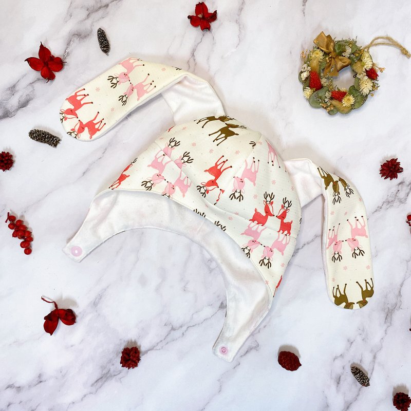 现货 圣诞节系列-长长兔耳刷毛帽 麋鹿款 - 婴儿帽/发带 - 棉．麻 白色