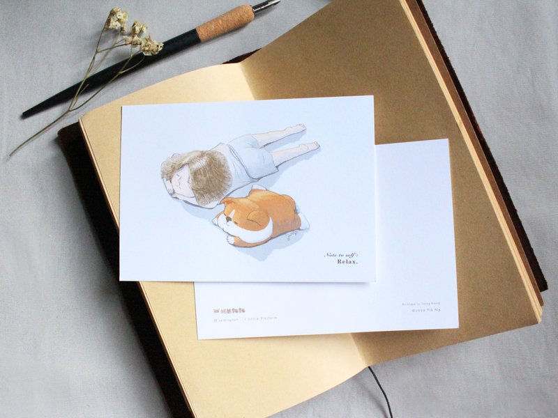 动物控 女孩与柯飘放轻松明信片 I - 卡片/明信片 - 纸 蓝色