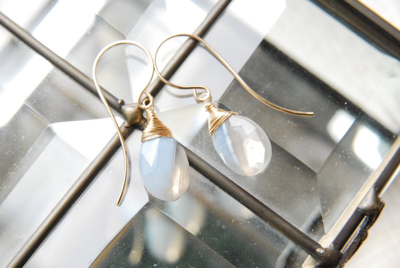 Striped opal earrings S 14kgf - 耳环/耳夹 - 半宝石 蓝色