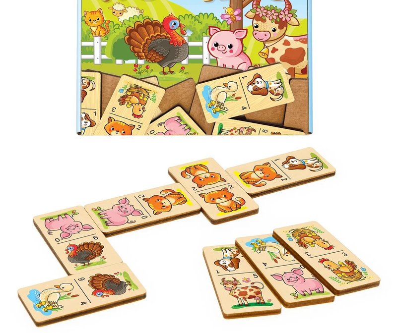 Wood domino games - farm animals Puzzle, Wooden Montessori homeschool blocks - 玩具/玩偶 - 木头 黄色