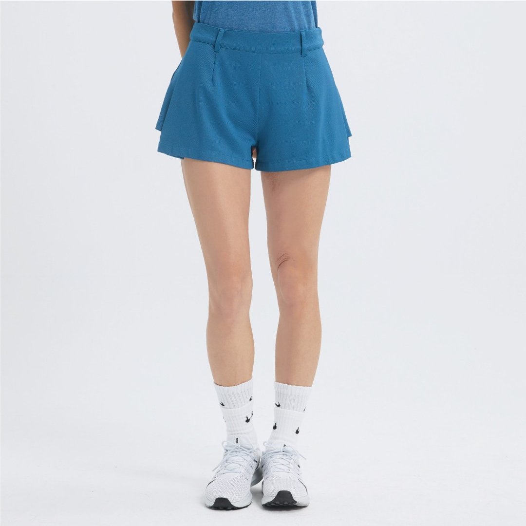 不可退换 /Sportswear打褶短裤-摩蓝 - 女装短裤 - 聚酯纤维 蓝色