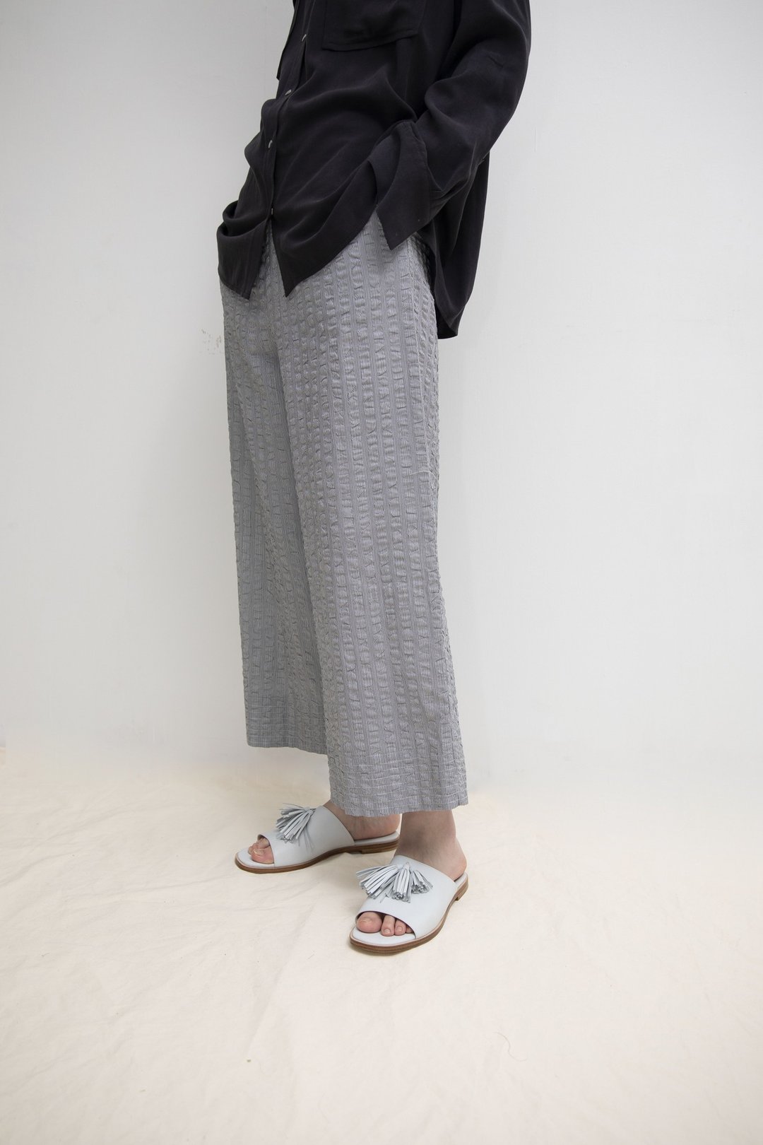 侧拉链肌理裤 - 女装长裤 - 棉．麻 黑色