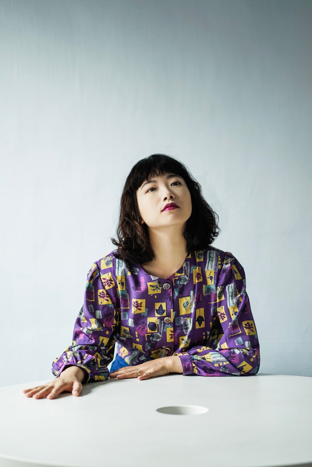 紫叶图形几何/日本古着衬衫 - 女装衬衫 - 聚酯纤维 