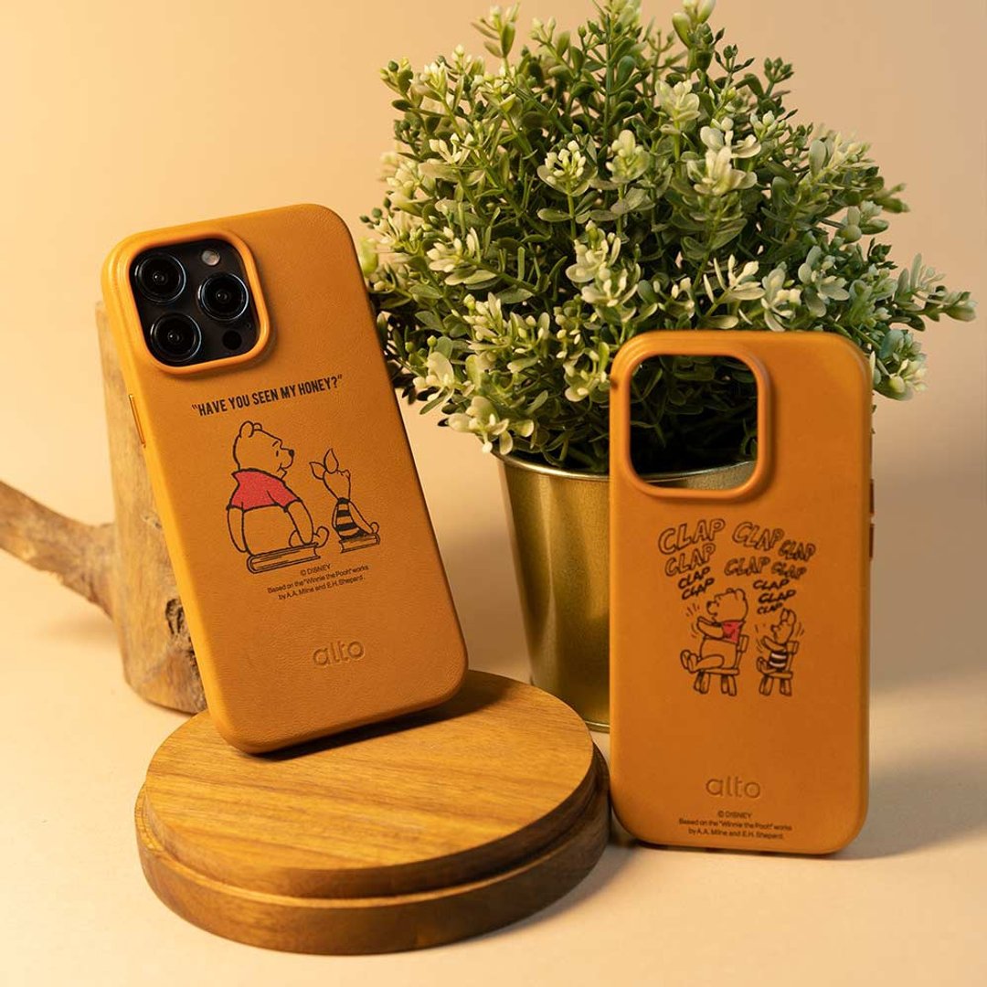 迪士尼系列 - 防摔皮革手机壳 iPhone 12-维尼 - 手机壳/手机套 - 真皮 咖啡色
