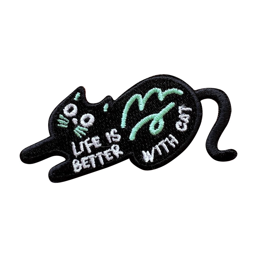 猫咪让生活更美好 电绣布章，包袋挂饰，包袋配件 - 徽章/别针 - 绣线 黑色