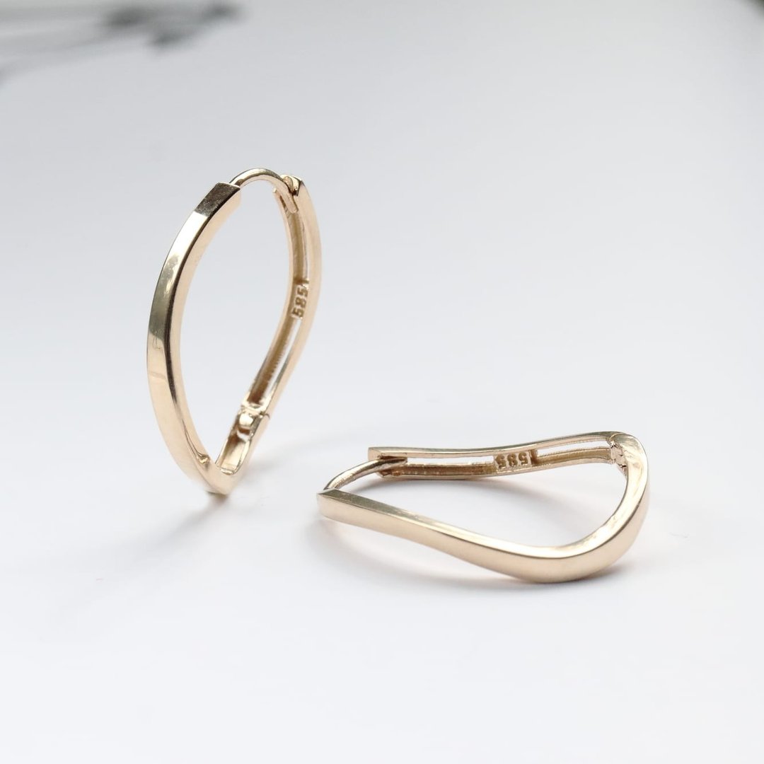 14K Irregular Shape Earring 波浪S形耳扣耳环 - 耳环/耳夹 - 贵金属 金色