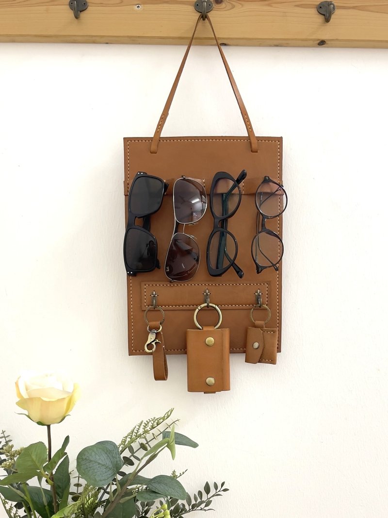 手工皮革壁挂式收纳架 – 眼镜钥匙架 – 玄关处  - 入口储物空间 - 墙贴/壁贴 - 真皮 
