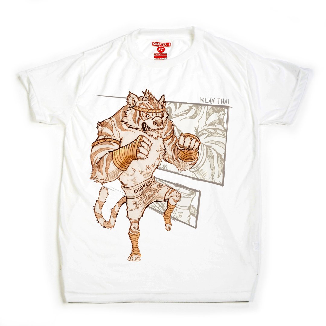 Tiger Thai boxing Muay  soft unisex men woman cotton mix Chapter One T-shirt - 男装上衣/T 恤 - 棉 白色