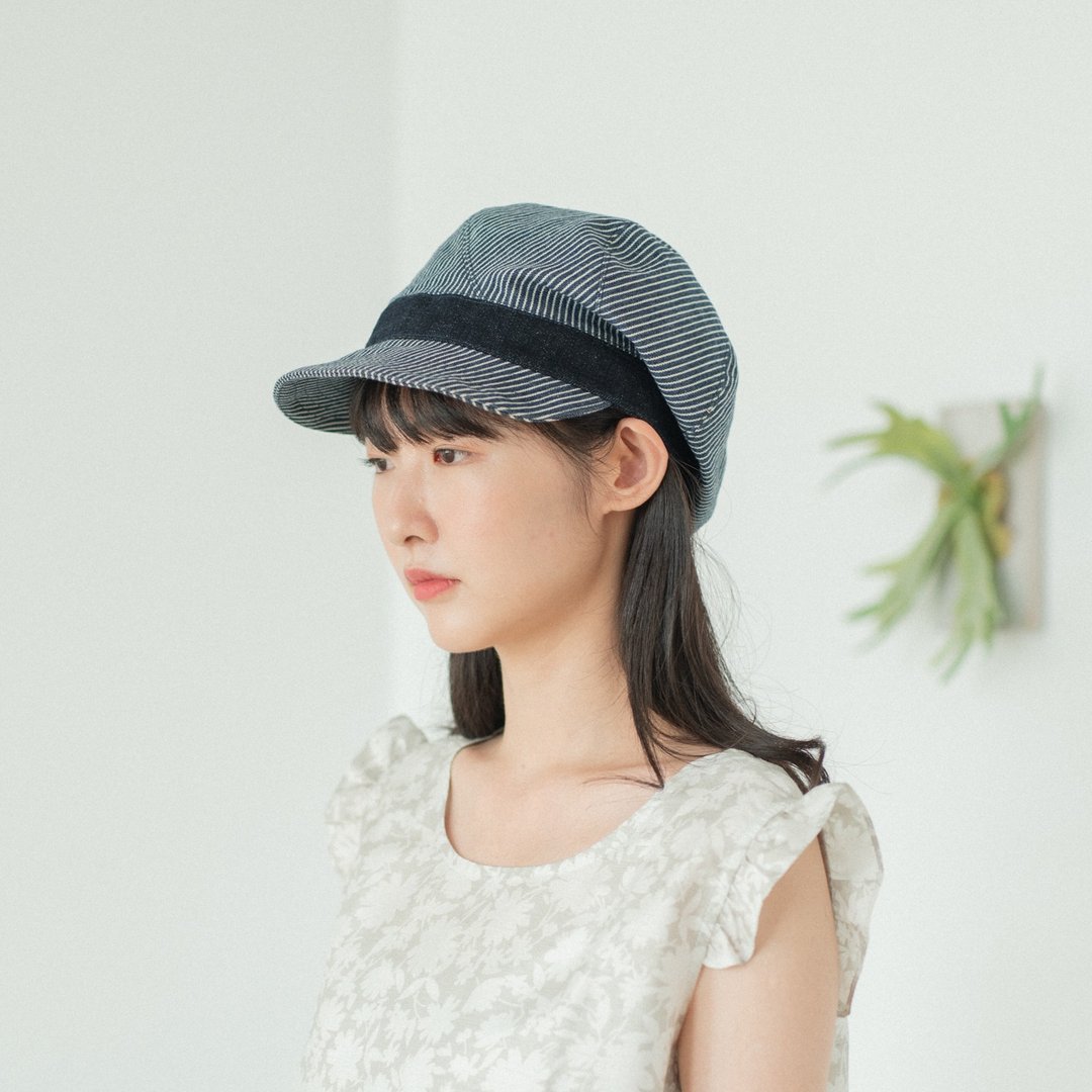 牛仔条纹报童帽 - 帽子 - 棉．麻 