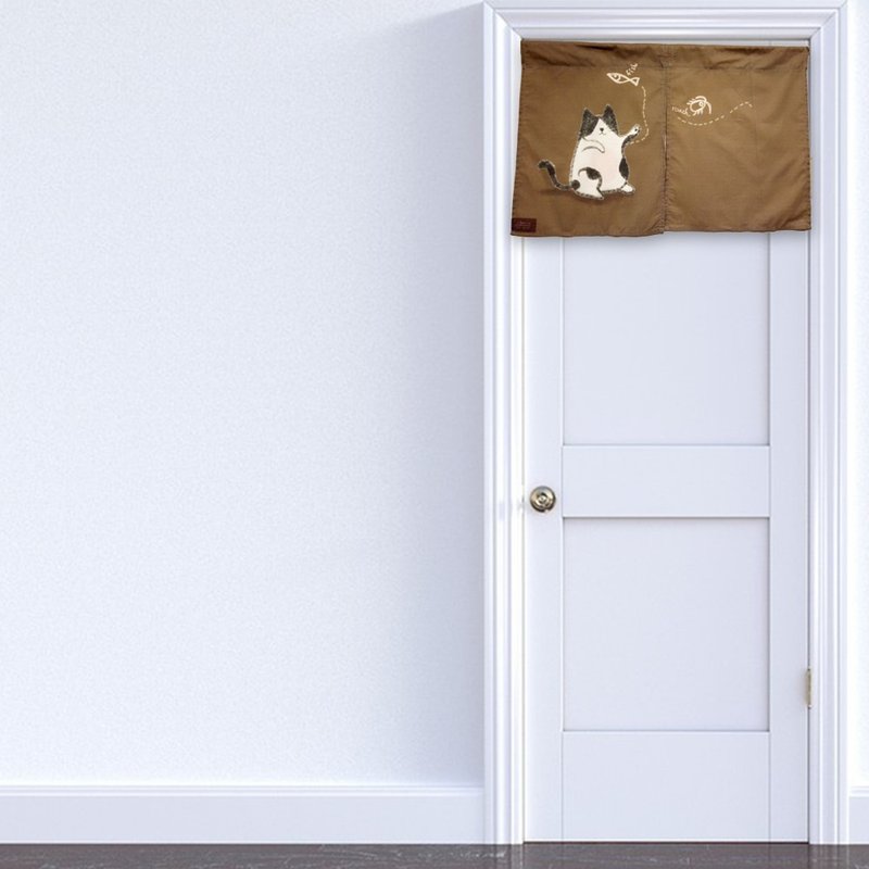 哈啰猫 - 归属主义二开式穿管短门帘 - 门帘/门牌 - 棉．麻 咖啡色