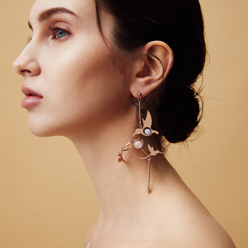 Fusion 不对称概念耳环 - 耳环/耳夹 - 玫瑰金 