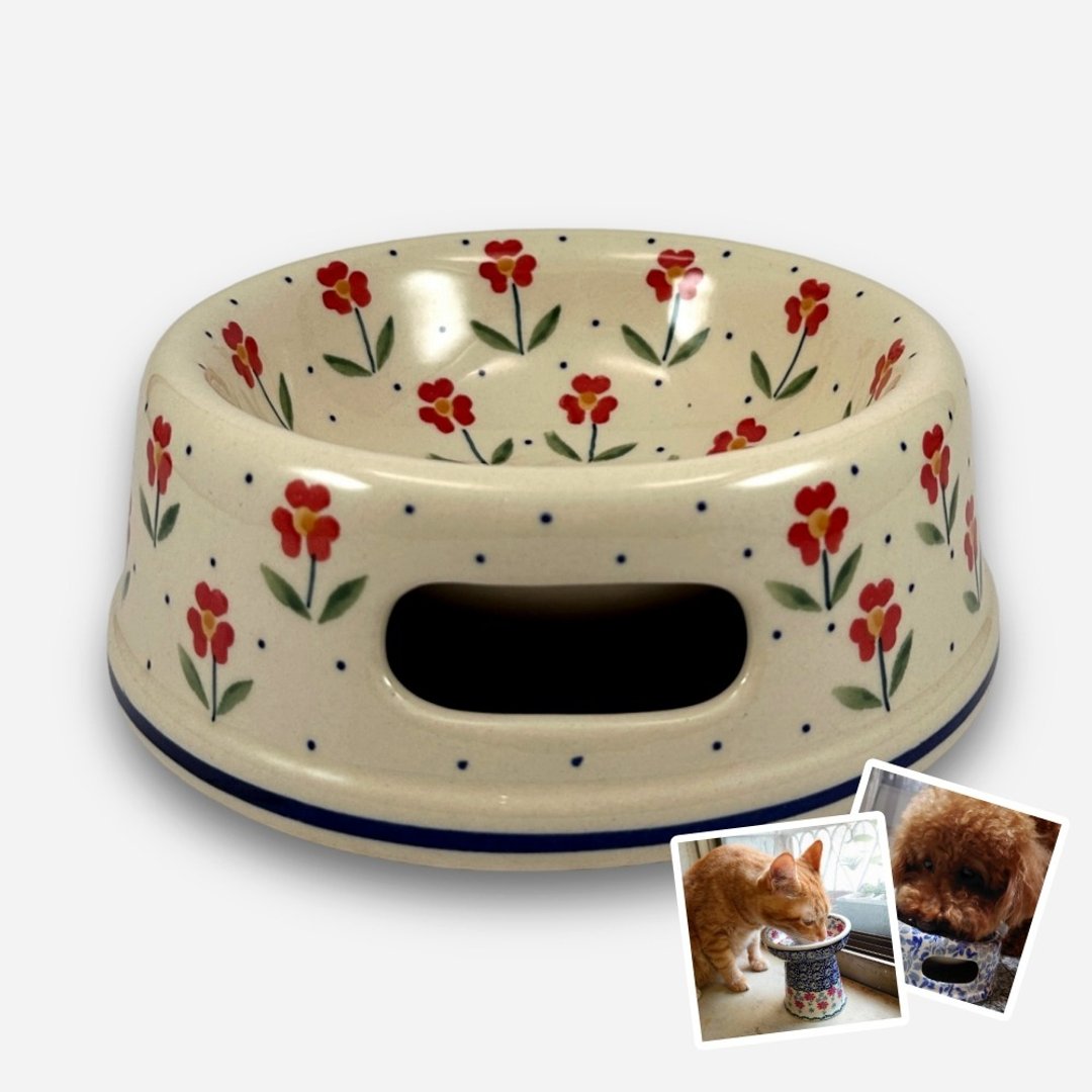 波兰手绘手工陶-宠物碗 圆形厚底碗 猫咪/中/小型犬适用 17cm - 碗/碗架 - 陶 多色
