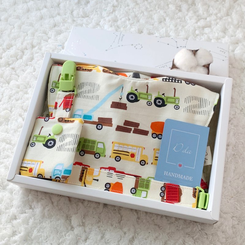 工程车123 宝贝弥月礼盒 遮阳帽 宝宝帽 围兜 - 满月礼盒 - 棉．麻 黄色