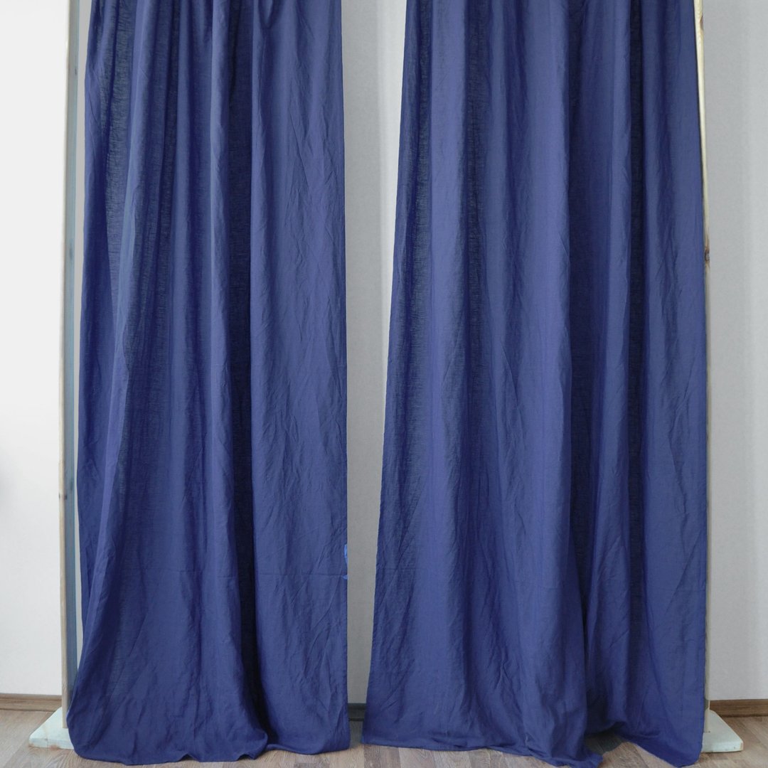 Indigo regular and blackout linen curtains / Custom curtains / 2 panels - 门帘/门牌 - 亚麻 蓝色