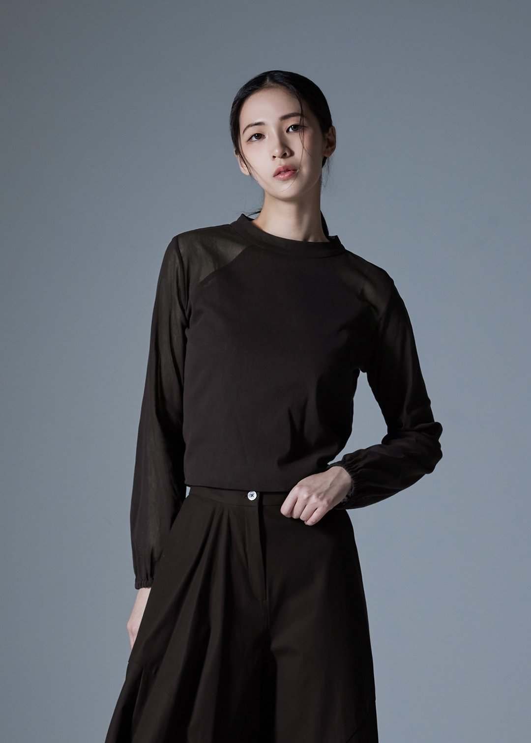 微透肤削肩剪裁上衣 - 女装上衣 - 棉 咖啡色