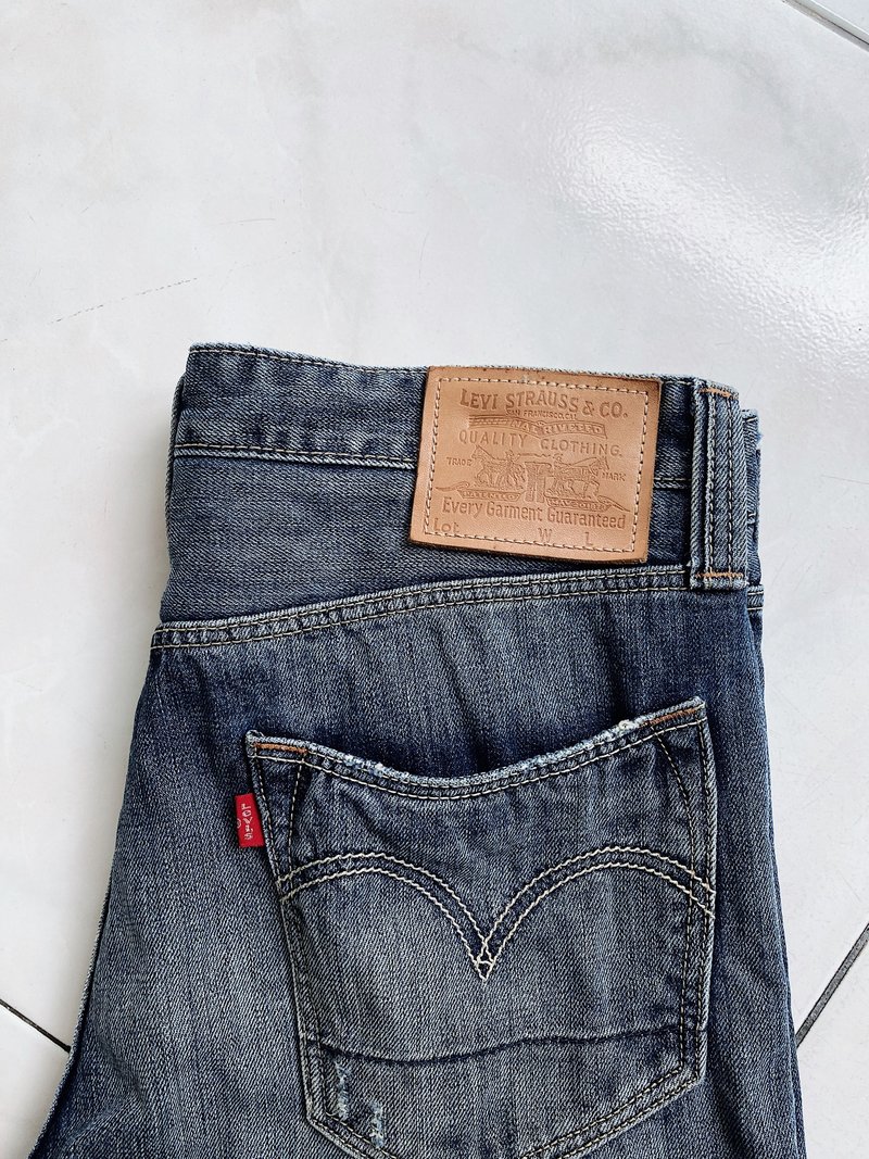 levis / 523 W34 刷色蓝拼布破坏 古着中高腰丹宁牛仔长裤vintage - 男士长裤 - 棉．麻 蓝色