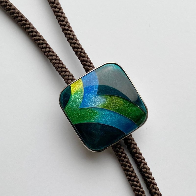 Feather [Emerald] Cloisonne ware loop tie, pure silver-clad wired cloisonne, silk string used - 领带/领带夹 - 其他材质 绿色
