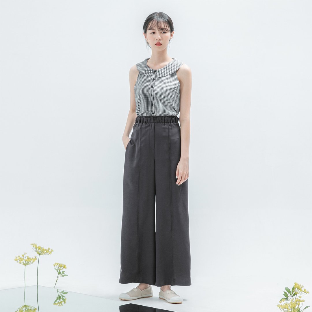 Rhythm_律动荷叶宽裤_20SF200_深棕 - 女装长裤 - 聚酯纤维 咖啡色