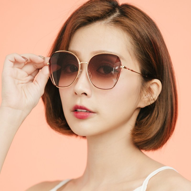 【福利品】镂空方框典雅墨镜UV400太阳眼镜│请详阅叙述 - 墨镜 - 塑料 咖啡色