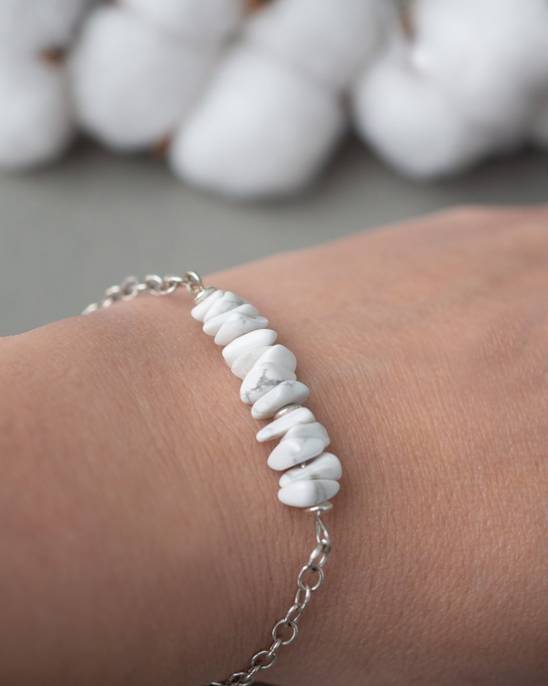原矿绿松石手链，925纯银，金牛座、处女座宝石，农历新年礼 - 手链/手环 - 宝石 白色