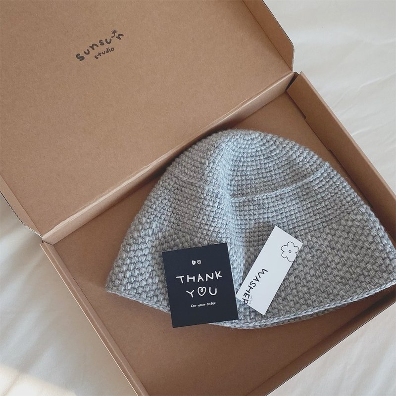 冬季帽子 柔软舒适 羊驼毛 渔夫帽 灰色 - 帽子 - 羊毛 灰色