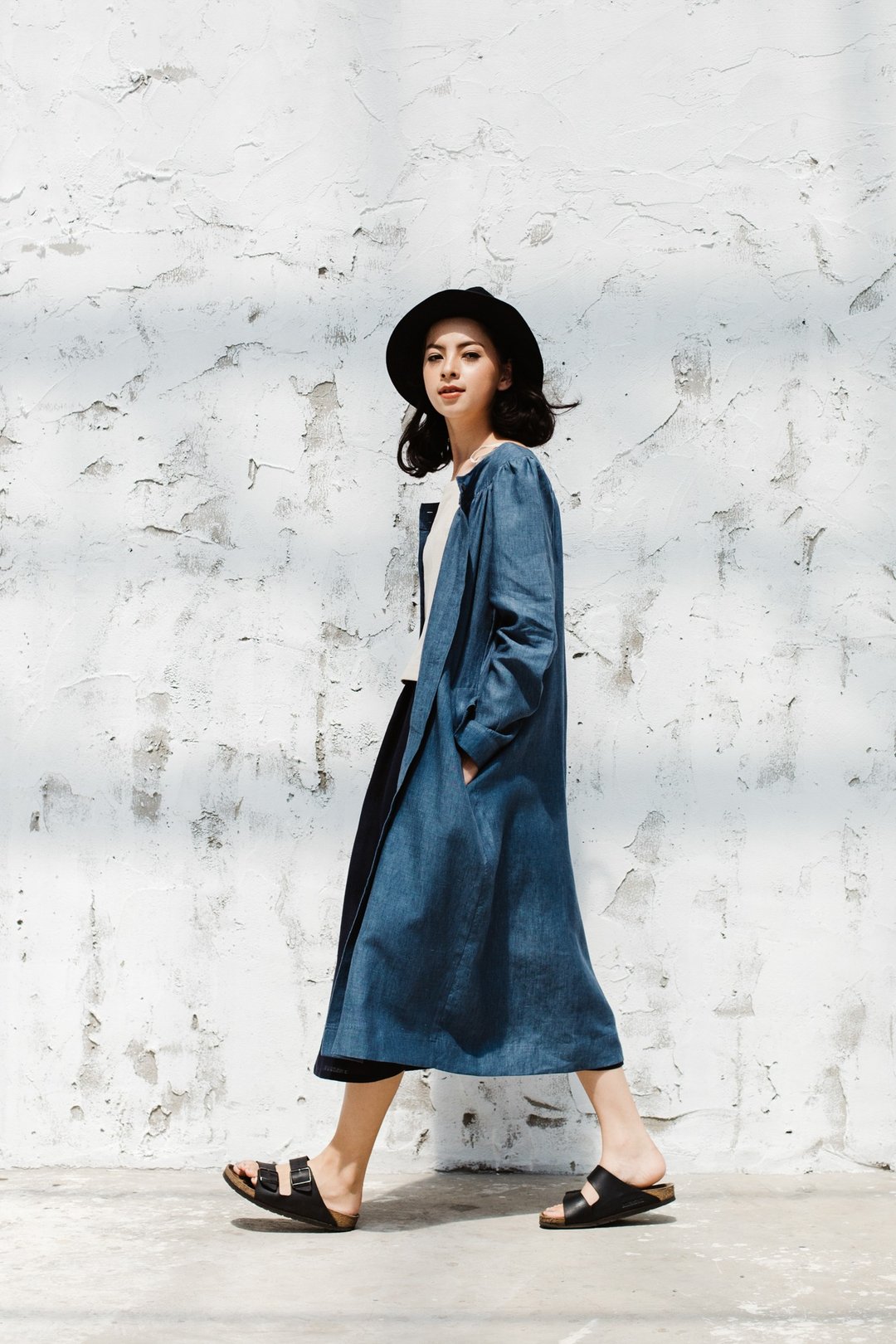 休闲亚麻长袍-蓝色 - 女装休闲/机能外套 - 棉 蓝色