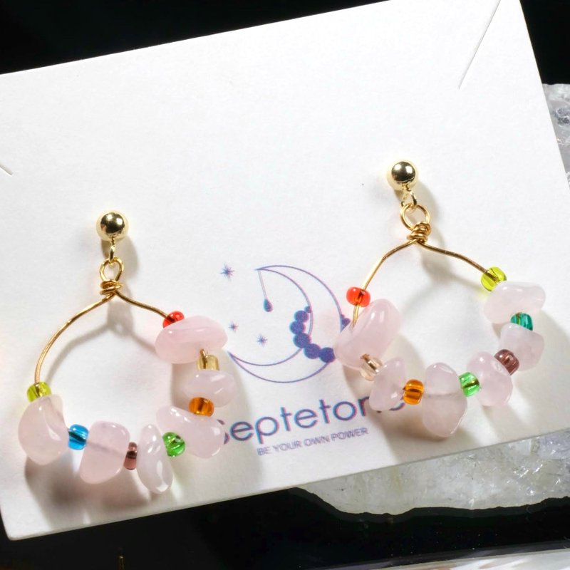 随形粉晶手工制水晶耳环│桃花姻缘爱情人缘 心灵疗愈 定制化礼物 - 耳环/耳夹 - 水晶 粉红色