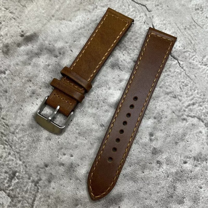 Timeless Watchband 威士忌啡真皮油皮革手表表带 18/20/22MM - 表带 - 真皮 多色