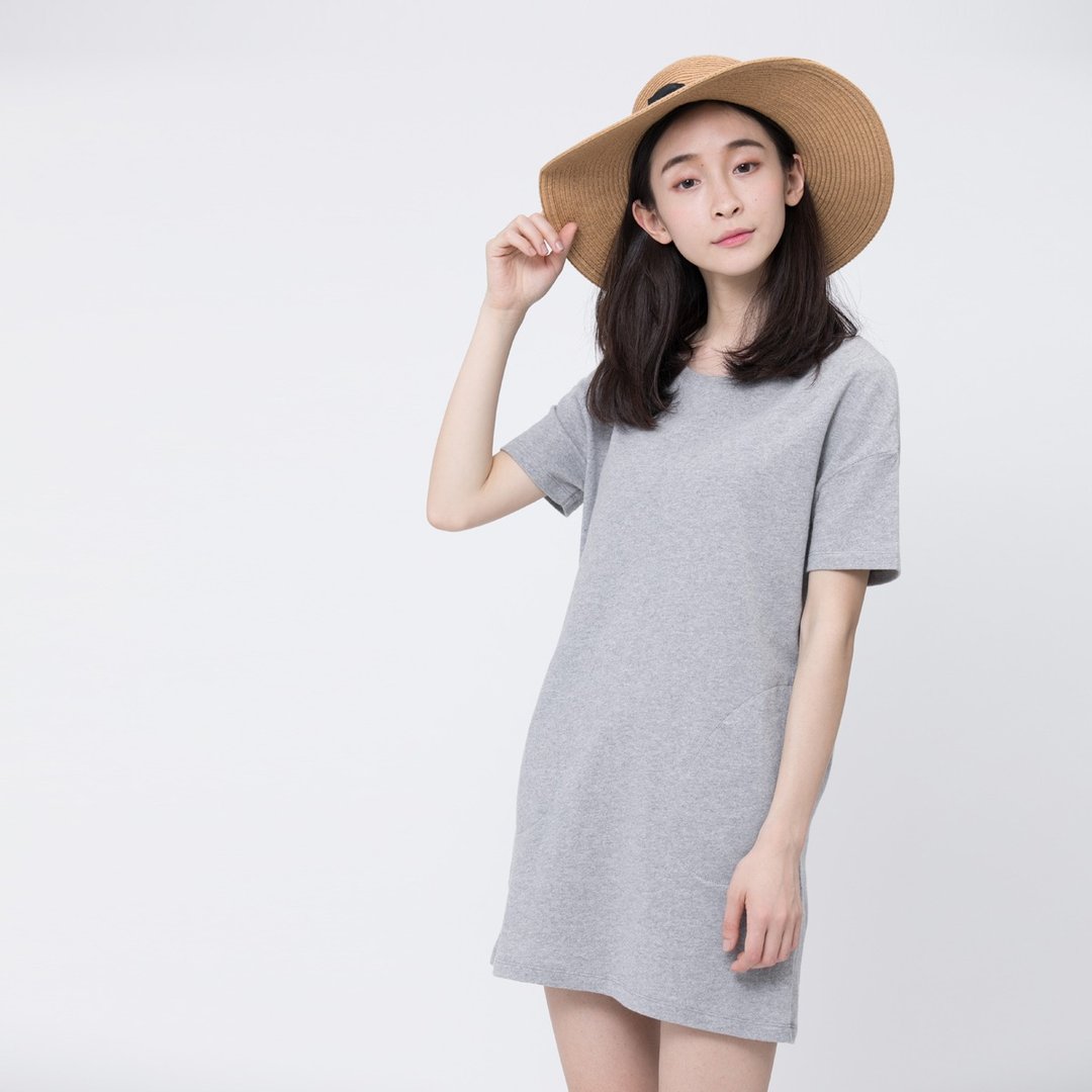 風吹棉口袋長版TEE/花灰 - 女装短裤 - 棉 灰色