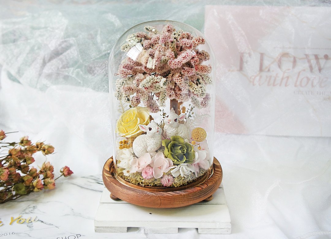 【浪漫樱花_兔兔永生花盅】 - 摆饰 - 植物．花 粉红色