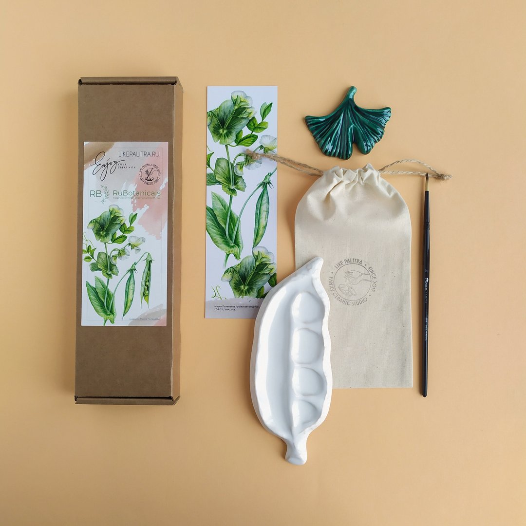 SET for watercolor painting, ceramic palette, ginkgo brushres, paint brush - 插画/绘画/写字 - 陶 白色