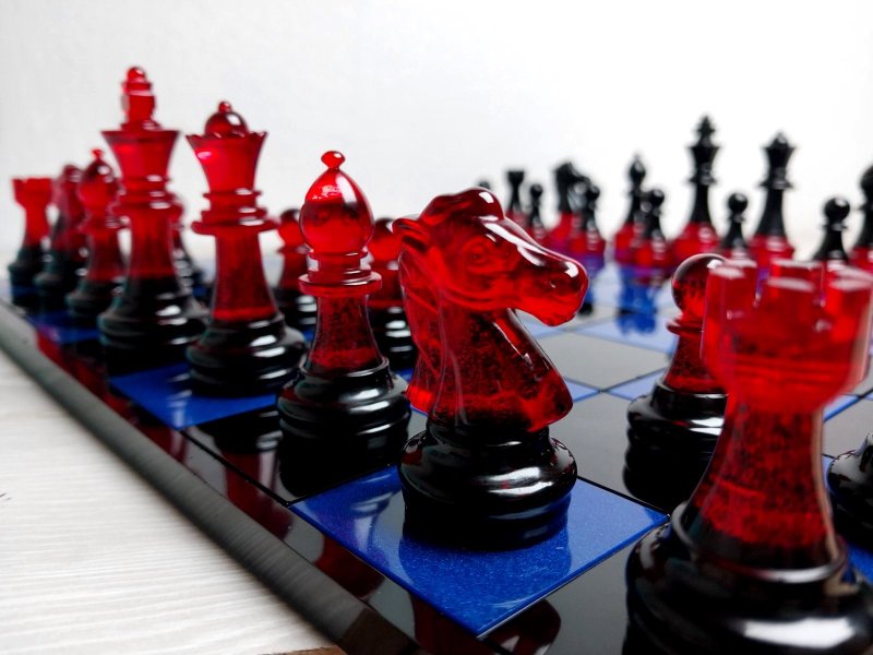 定制化树脂西洋棋套装附棋盘 |特大号尺寸 2.75 英寸（7 厘米）|环氧树脂 - 桌游/玩具 - 树脂 红色