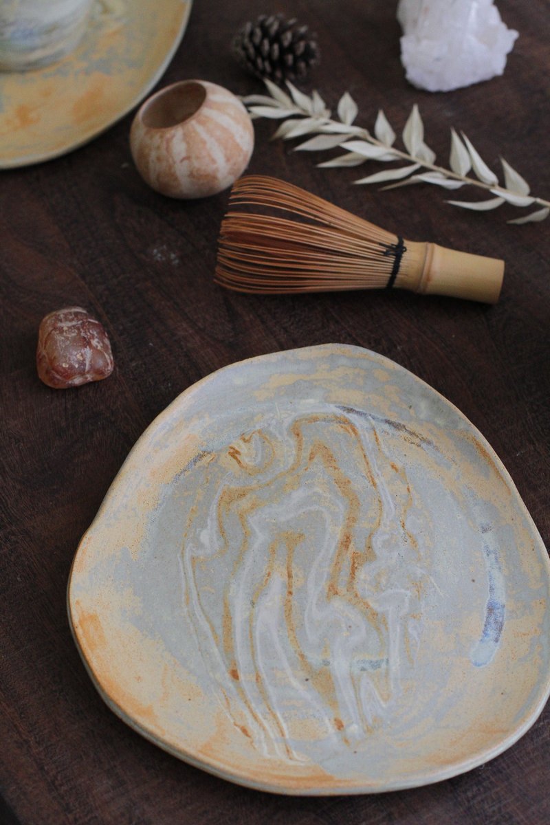 纯手捏多种陶瓷土绞胎陶盘/饰品盘/点心盘/烛台 - 盘子/餐盘/盘架 - 陶 卡其色