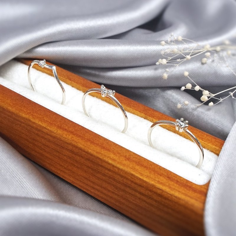 Taffy系列 甜美系 小钻戒 925纯银戒指 女戒 尾戒 线戒 - 戒指 - 纯银 银色