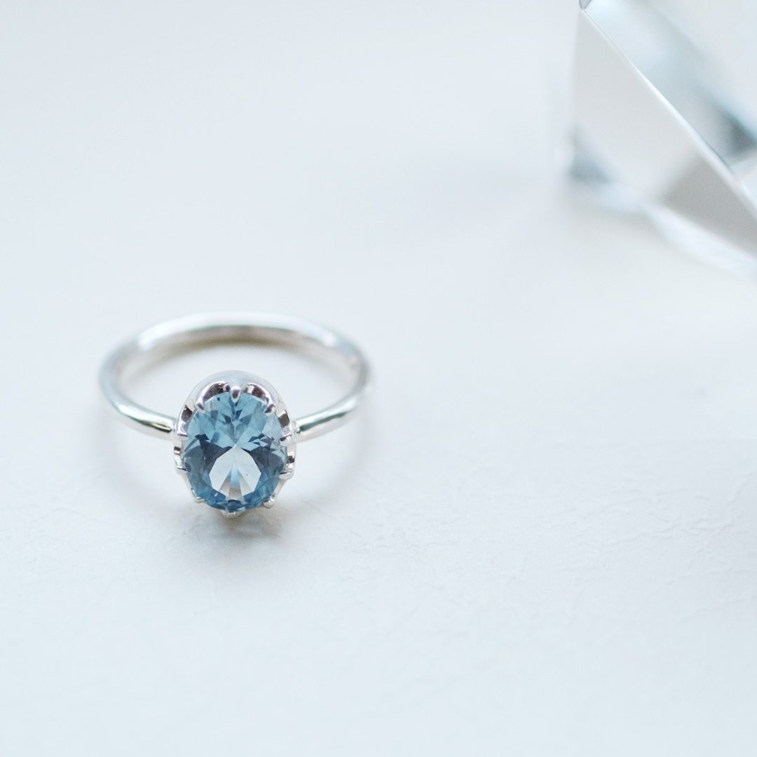 Large aquamarine ring Silver 925 - 戒指 - 其他金属 蓝色