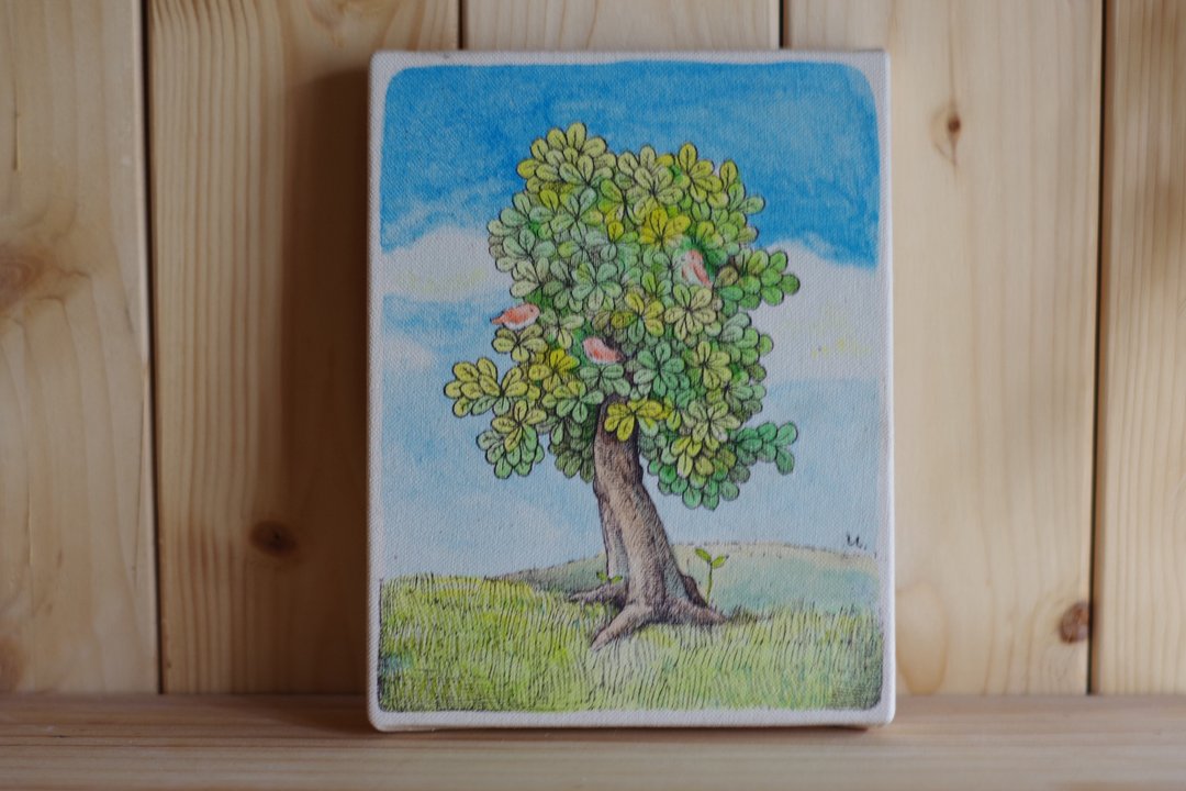 Wake up     original painting watercolor - 画框/相框 - 棉．麻 蓝色