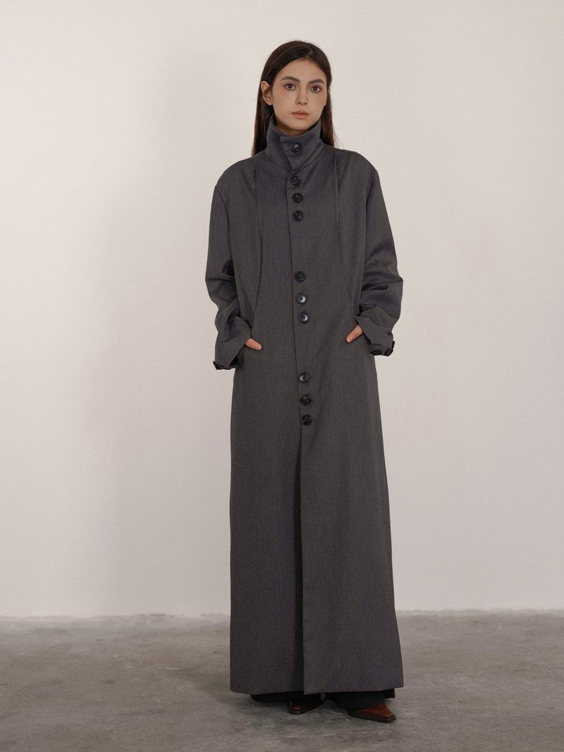 老钱风 / 立领长款风衣外套 - 女装休闲/机能外套 - 其他材质 灰色