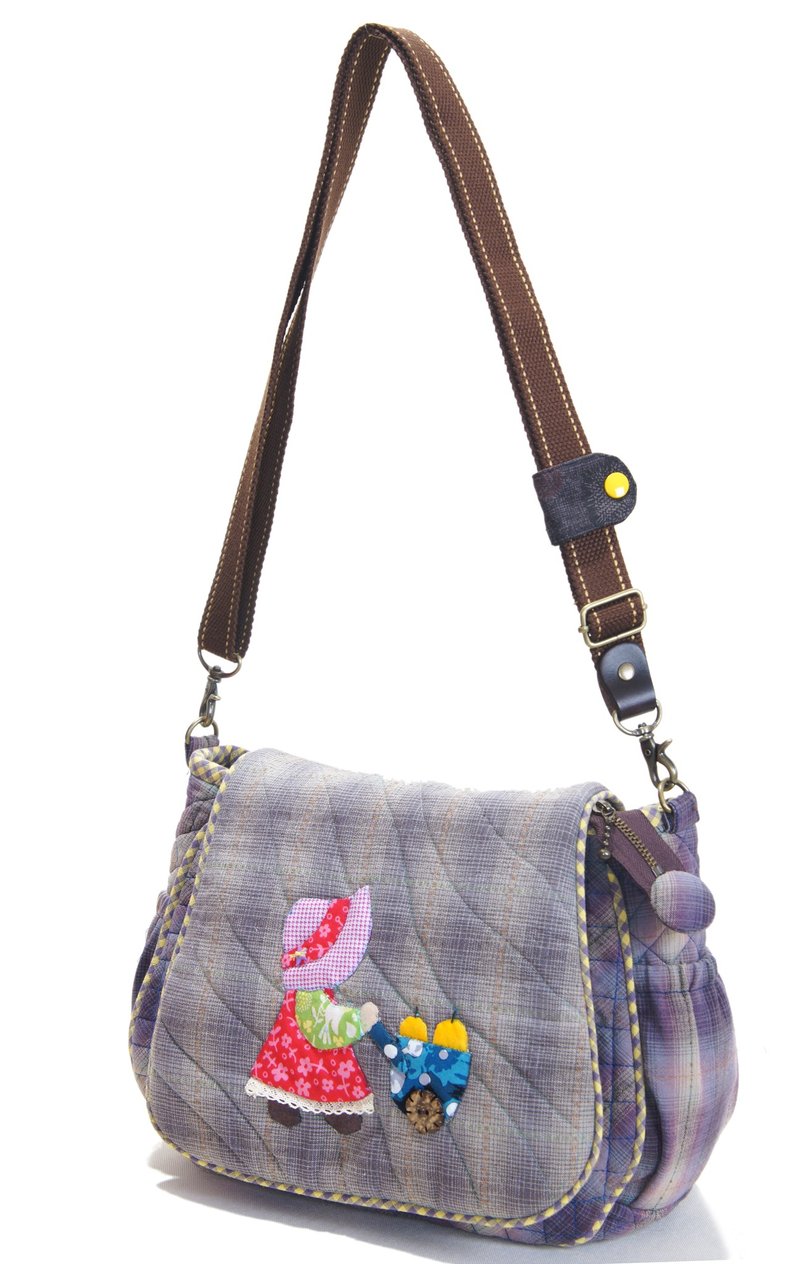 手工苏姑娘黄苹果拼布侧背包 - 侧背包/斜挎包 - 棉．麻 多色