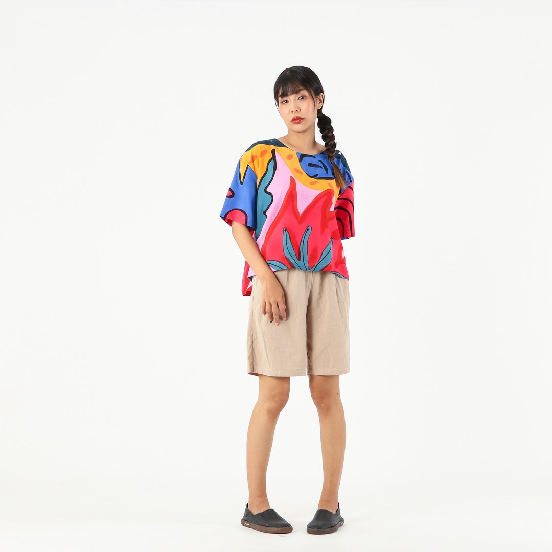 Blouse Kimono Cotton Rayon Hand paint For Summer - 女装上衣 - 棉．麻 粉红色