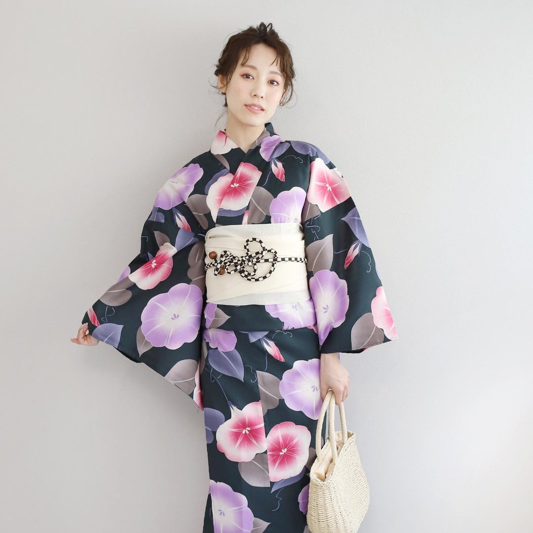 日本 和服 日本染色 梭织 女性 浴衣 腰封 2件组 F x21-01 yukata - 其他 - 棉 蓝色