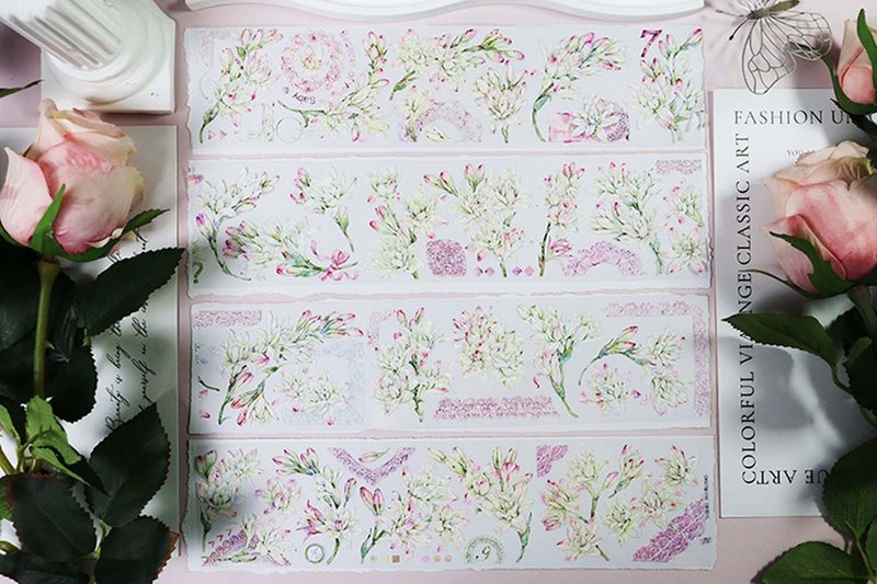 OKMT新七天原创社团咕卡贴纸PET手帐手账胶带 特殊工艺 晚香玉 - 纸胶带 - 塑料 白色