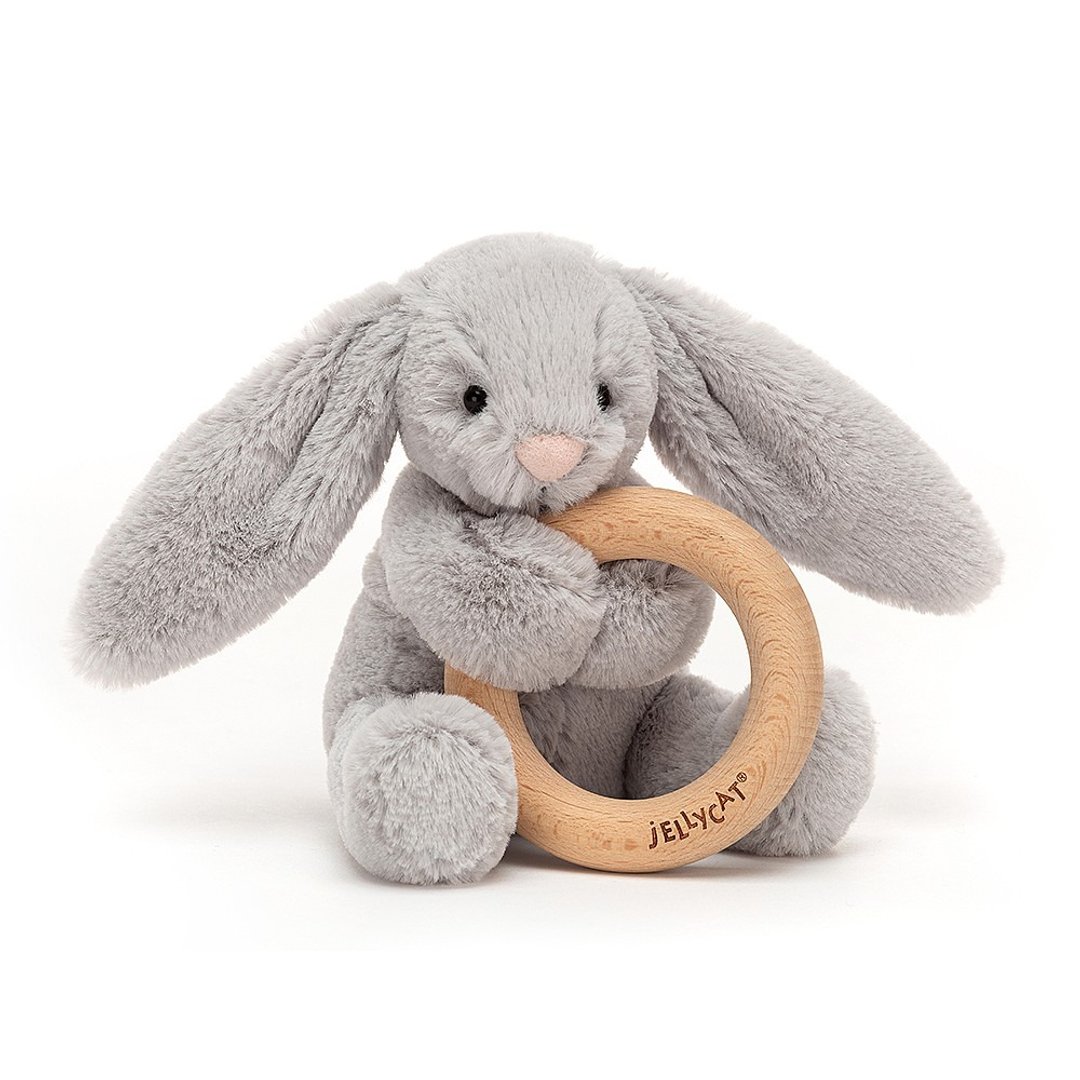 风铃玩偶固齿器 云灰银兔 Bashful Silver Bunny Wooden Ring Toy - 玩具/玩偶 - 其他材质 银色