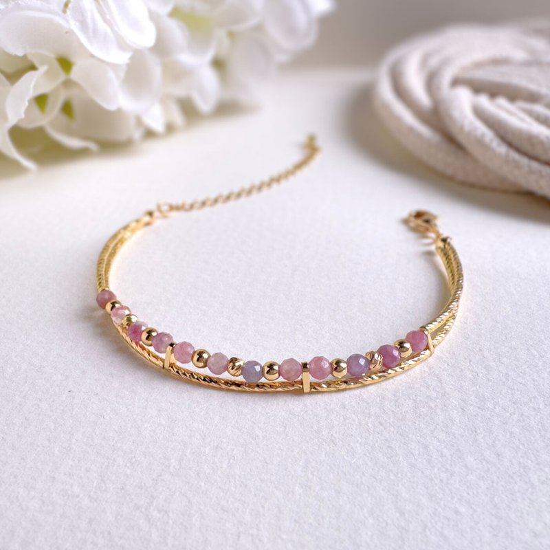 【十月生日石】粉红碧玺 | 双层水晶手链 - 手链/手环 - 宝石 粉红色